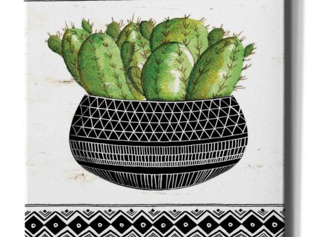 Mud Cloth Black and White Succulent I  by Cindy Jacobs, Canvas Wall Art For Sale