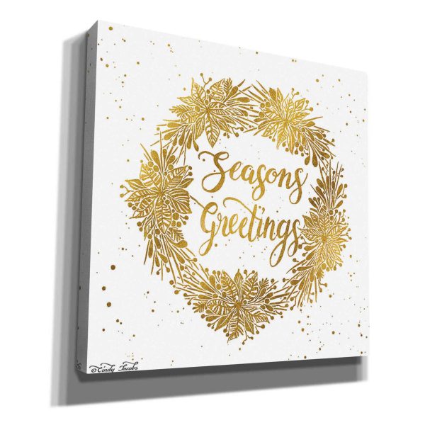 Seasons Greetings Gold Wreath  by Cindy Jacobs, Canvas Wall Art Online Hot Sale