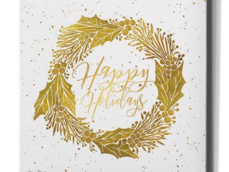 Happy Holidays Golden Wreath  by Cindy Jacobs, Canvas Wall Art Online