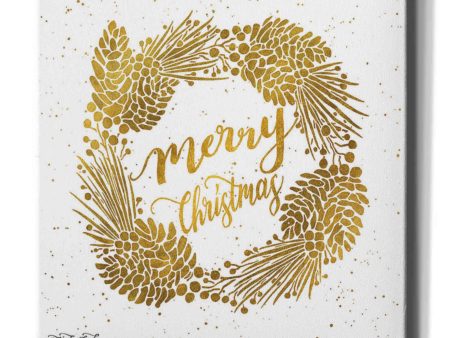 Merry Christmas Gold Wreath  by Cindy Jacobs, Canvas Wall Art Online Sale