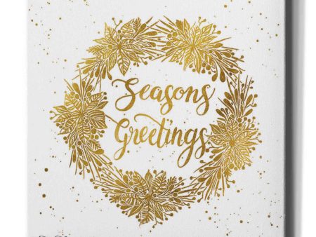 Seasons Greetings Gold Wreath  by Cindy Jacobs, Canvas Wall Art Online Hot Sale