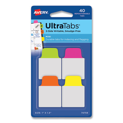 Ultra Tabs Repositionable Tabs, Mini Tabs: 1  X 1.5 , 1 5-cut, Assorted Neon Colors, 40 pack Online Hot Sale