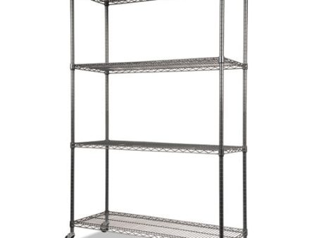 Nsf Certified 4-shelf Wire Shelving Kit With Casters, 48w X 18d X 72h, Black Anthracite Online Sale