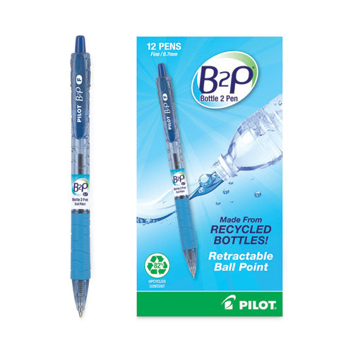 B2p Bottle-2-pen Recycled Ballpoint Pen, Retractable, Fine 0.7 Mm, Blue Ink, Translucent Blue Barrel, Dozen For Discount