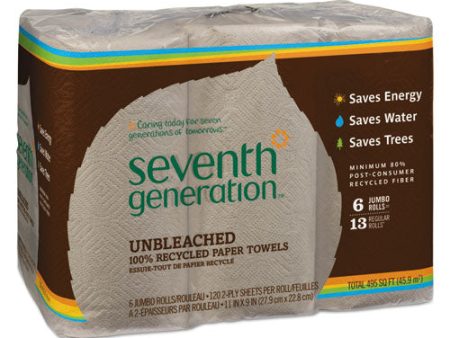 Natural Unbleached 100% Recycled Paper Kitchen Towel Rolls, 2-ply, 11 X 9, 120 roll, 6 Rolls pack Online Hot Sale