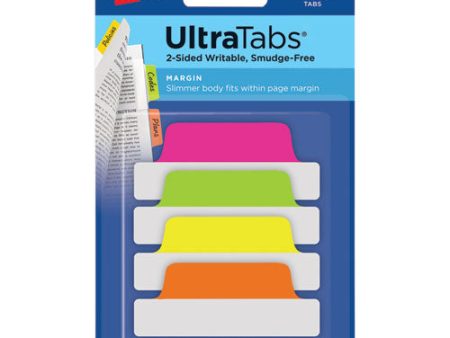 Ultra Tabs Repositionable Tabs, Margin Tabs: 2.5  X 1 , 1 5-cut, Assorted Neon Colors, 24 pack Hot on Sale