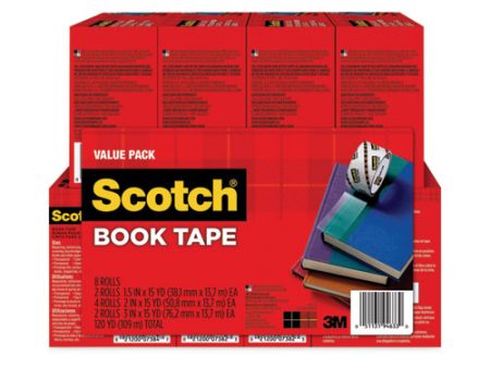 Book Tape Value Pack, 3  Core, (2) 1.5  X 15 Yds, (4) 2  X 15 Yds, (2) 3  X 15 Yds, Clear, 8 pack Sale