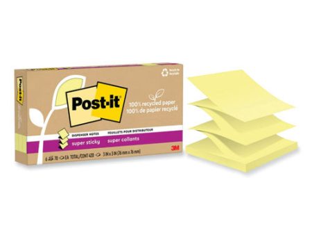 100% Recycled Paper Super Sticky Notes, 3  X 3 , Canary Yellow, 70 Sheets pad, 6 Pads pack on Sale