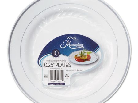 Masterpiece Plastic Plates, 10.25  Dia, White silver, 10 pack, 12 Packs carton Discount