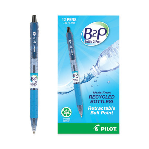 B2p Bottle-2-pen Recycled Ballpoint Pen, Retractable, Fine 0.7 Mm, Black Ink, Translucent Blue Barrel, Dozen Online now