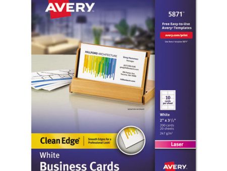 Clean Edge Business Cards, Laser, 2 X 3.5, White, 200 Cards, 10 Cards sheet, 20 Sheets pack Supply