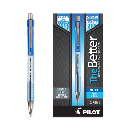 Better Ballpoint Pen, Retractable, Fine 0.7 Mm, Blue Ink, Translucent Blue Barrel, Dozen Hot on Sale