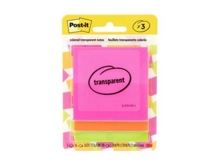 Transparent Notes, Unruled, 2.88  X 2.88 , Assorted Transparent Colors, 36 Sheets pad, 3 Pads pack on Sale