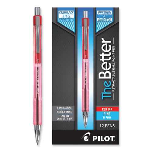 Better Ballpoint Pen, Retractable, Fine 0.7 Mm, Red Ink, Translucent Red Barrel, Dozen Online Hot Sale