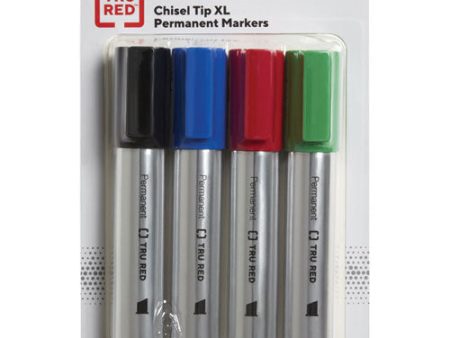 Xl Permanent Marker, Extra-broad Chisel Tip, Assorted Colors, 4 pack Online now