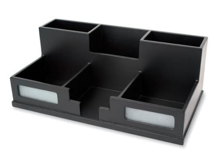 Midnight Black Desk Organizer With Smartphone Holder, 6 Compartments, Wood, 10.5 X 5.5 X 4 Fashion