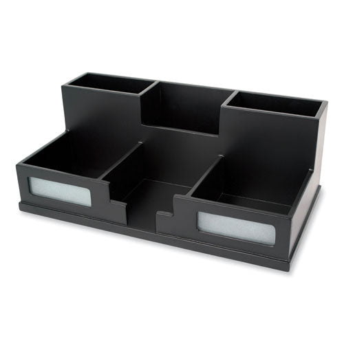 Midnight Black Desk Organizer With Smartphone Holder, 6 Compartments, Wood, 10.5 X 5.5 X 4 Fashion