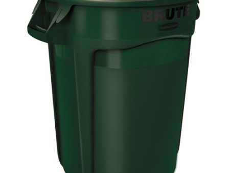 Vented Round Brute Container, 32 Gal, Plastic, Dark Green For Discount