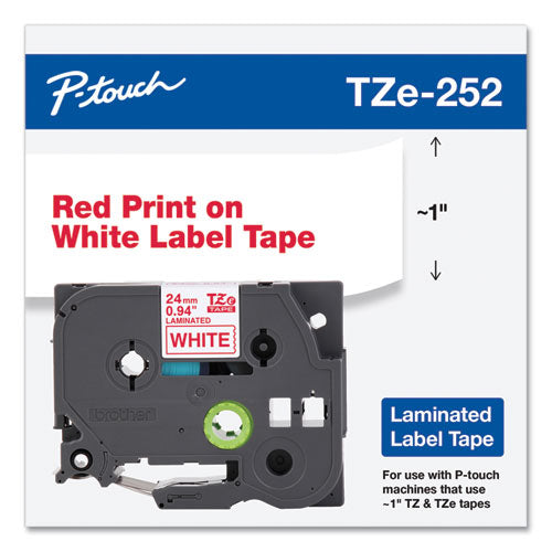 Tze Standard Adhesive Laminated Labeling Tape, 0.94  X 26.2 Ft, Red On White Discount