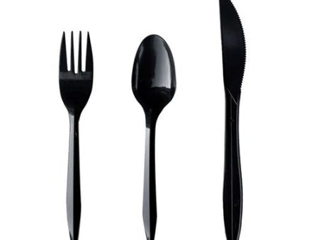 Three-piece Polypropylene Cutlery Kit, Mediumweight, Fork knife spoon, Plastic, Black, 250 carton Online Sale