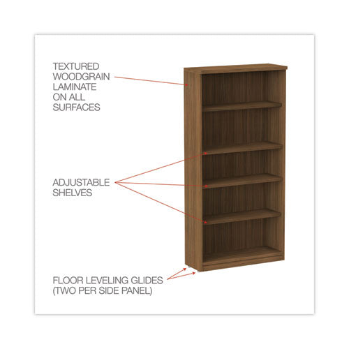 Alera Valencia Series Bookcase, Five-shelf, 31.75w X 14d X 64.75h, Modern Walnut Fashion