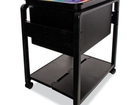 Folding Mobile File Cart, Plastic, 1 Shelf, 1 Bin, 14.5  X 18.5  X 21.75 , Black For Cheap