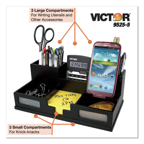 Midnight Black Desk Organizer With Smartphone Holder, 6 Compartments, Wood, 10.5 X 5.5 X 4 Fashion