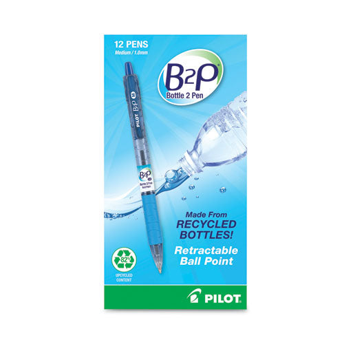 B2p Bottle-2-pen Recycled Ballpoint Pen, Retractable, Medium 1 Mm, Blue Ink, Translucent Blue Barrel, Dozen Online