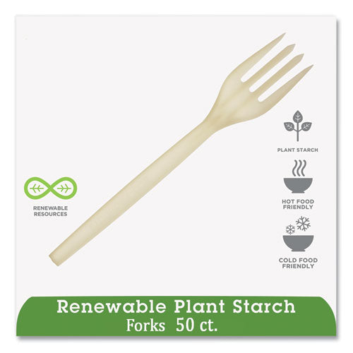 Ecosense Renewable Plant Starch Cutlery, Fork, Plastic, Cream, 50 pack Online