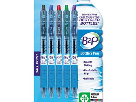 B2p Bottle-2-pen Recycled Ballpoint Pen, Retractable, Medium 1 Mm, Assorted Ink Colors, Translucent Blue Barrel, 5 pack Online Sale