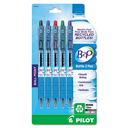 B2p Bottle-2-pen Recycled Ballpoint Pen, Retractable, Medium 1 Mm, Assorted Ink Colors, Translucent Blue Barrel, 5 pack Online Sale