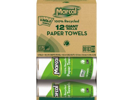 100% Premium Recycled Kitchen Roll Towels, Roll Out Box, 2-ply, 11 X 5.5, White, 140 Sheets, 12 Rolls carton Online now