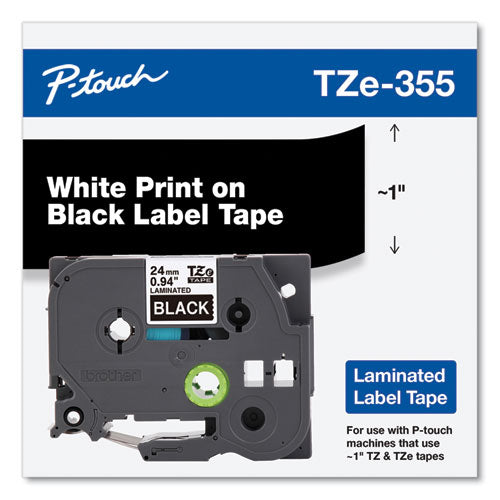 Tze Standard Adhesive Laminated Labeling Tape, 0.94  X 26.2 Ft, White On Black For Sale