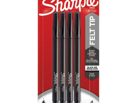 Water-resistant Ink Porous Point Pen, Stick, Fine 0.4 Mm, Black Ink, Black Barrel, 4 pack Discount