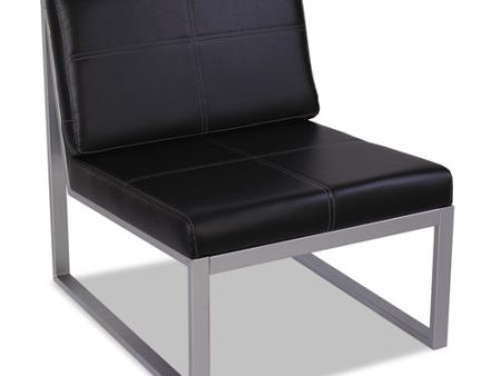 Alera Ispara Series Armless Chair, 26.57  X 30.71  X 31.1 , Black Seat, Black Back, Silver Base For Sale