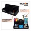 Midnight Black Desk Organizer With Smartphone Holder, 6 Compartments, Wood, 10.5 X 5.5 X 4 Fashion