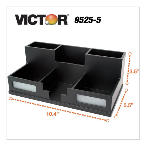 Midnight Black Desk Organizer With Smartphone Holder, 6 Compartments, Wood, 10.5 X 5.5 X 4 Fashion