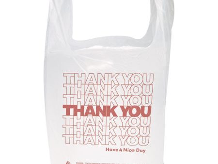 thank You  Handled T-shirt Bag, Have A Nice Day Labeling, Cut-out Handles, 11.5  X 6.5  X 21 , White red, 900 carton on Sale