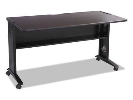 Mobile Computer Desk With Reversible Top, 53.5  X 28  X 30 , Mahogany medium Oak black For Sale