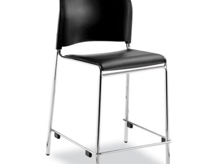 Cafetorium Counter Height Stool, Padded, Supports Up To 300 Lb, 24  Seat Height, Black Seat, Black Back, Chrome Base Fashion