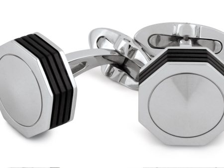 Montegrappa Nerouno Linea Cufflinks - Stainless Steel, Metal Inlay - IDNUCLI1 Online Hot Sale