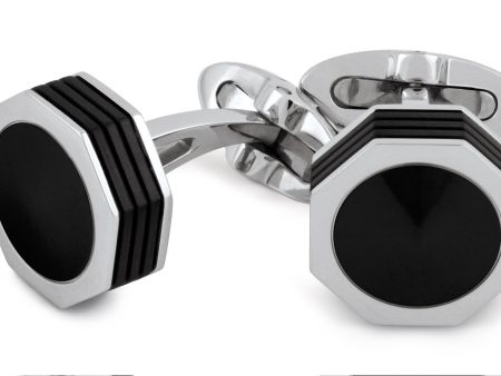 Montegrappa Nerouno Linea Cufflinks - Stainless Steel, Onyx Inlay - IDNUCLI0 For Discount