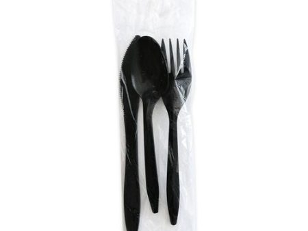 Three-piece Polystyrene Cutlery Kit, Mediumweight, Fork knife spoon, Plastic, Black, 250 carton For Cheap