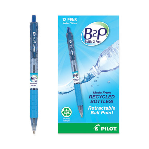 B2p Bottle-2-pen Recycled Ballpoint Pen, Retractable, Medium 1 Mm, Blue Ink, Translucent Blue Barrel, Dozen Online