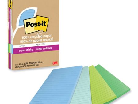 100% Recycled Paper Super Sticky Notes, Ruled, 4  X 6 , Oasis, 45 Sheets pad, 4 Pads pack For Discount