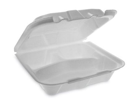 Vented Foam Hinged Lid Container, Dual Tab Lock Economy, 3 Compartments, 8.42 X 8.15 X 3, White, 150 carton Cheap