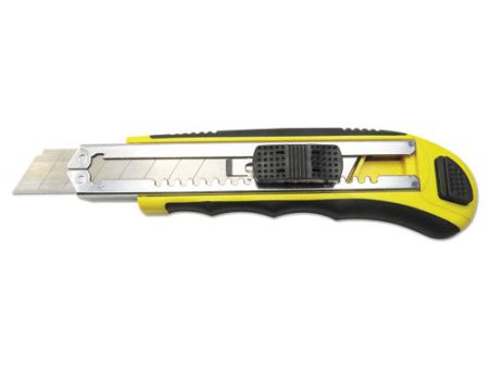 Rubber-gripped Retractable Snap Blade Knife, 4  Blade, 5.5  Plastic rubber Handle, Black yellow Hot on Sale