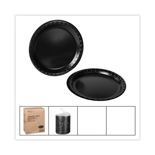 Placesetter Deluxe Laminated Foam Dinnerware, Plate, 10.25  Dia, Black, 540 carton Fashion