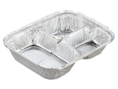 Aluminum Oblong Container With Lid, 3 Compartments, 24 Oz, 8.5 X 6.38 X 1.47, Silver, 250 carton on Sale