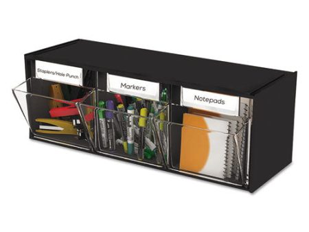 Tilt Bin Interlocking Multi-bin Storage Organizer, 3 Sections, 23.63  X 7.75  X 9.5 , Black clear Cheap